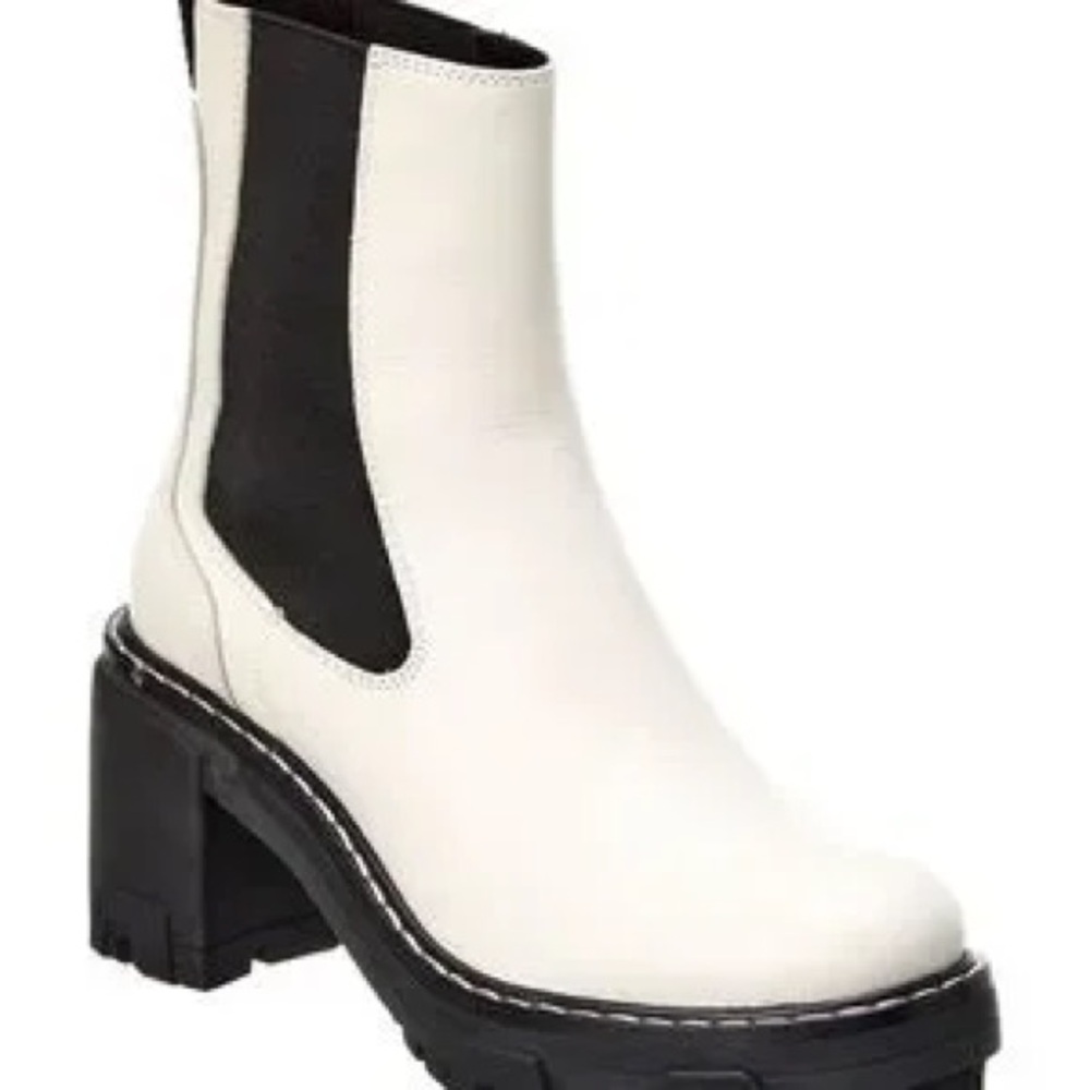 RAG & BONE Mid Chelsea Bootie in White lugg sole chunky white stitching